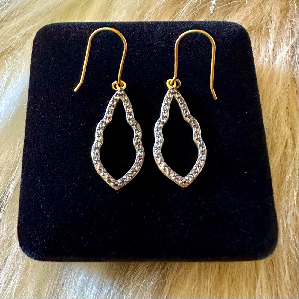 Brass Color Blue Gem Teardrop Dangle Earrings
